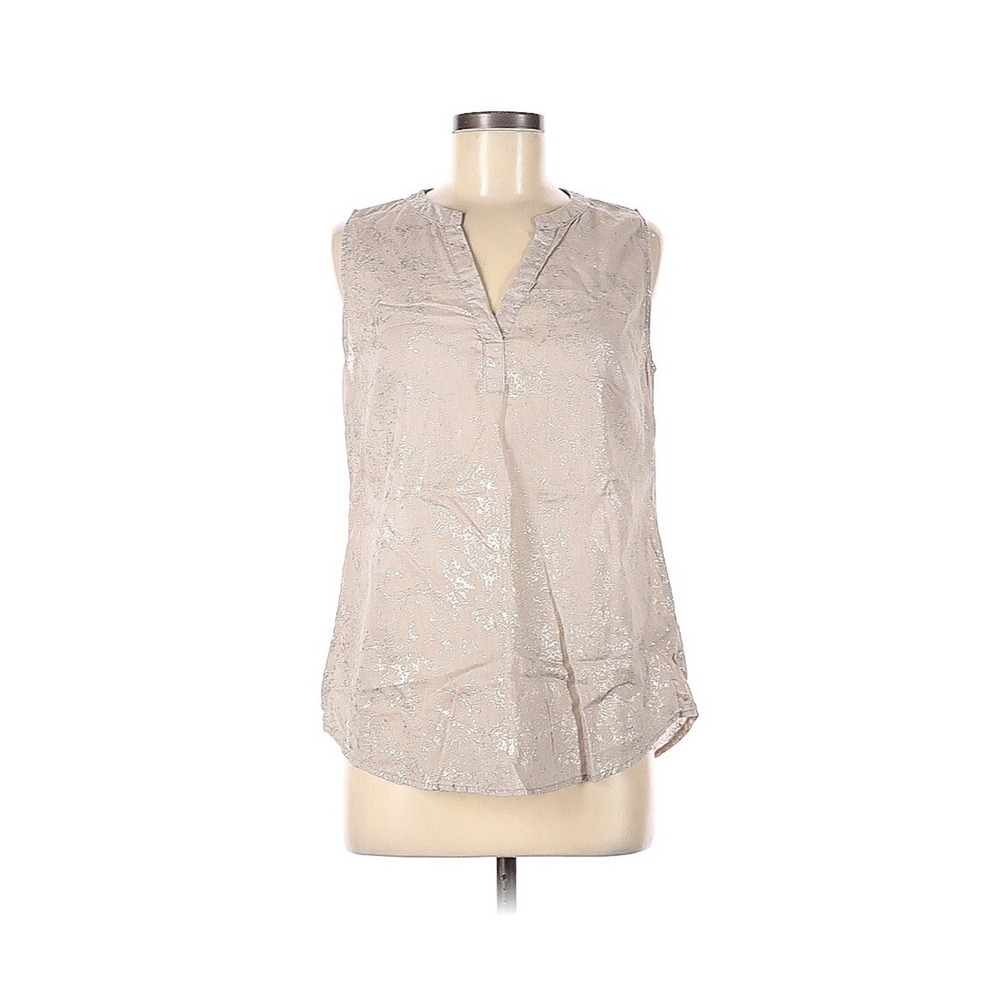 St. Tropez West Split neck Blouse pink gold Print Sleeveless Tunic Medium